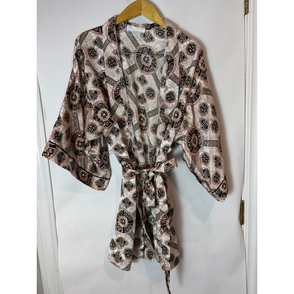 Vintage Val Mode Lingerie Robe Satin Belted Kimono Boudoir USA Made Loungewear